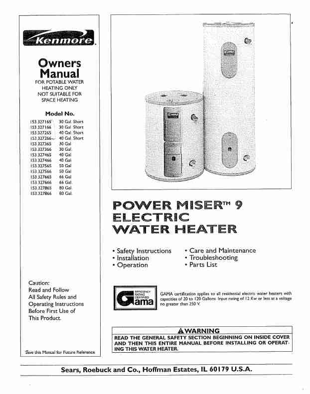 Kenmore Water Heater 327266_J 40 GAI SHORT-page_pdf